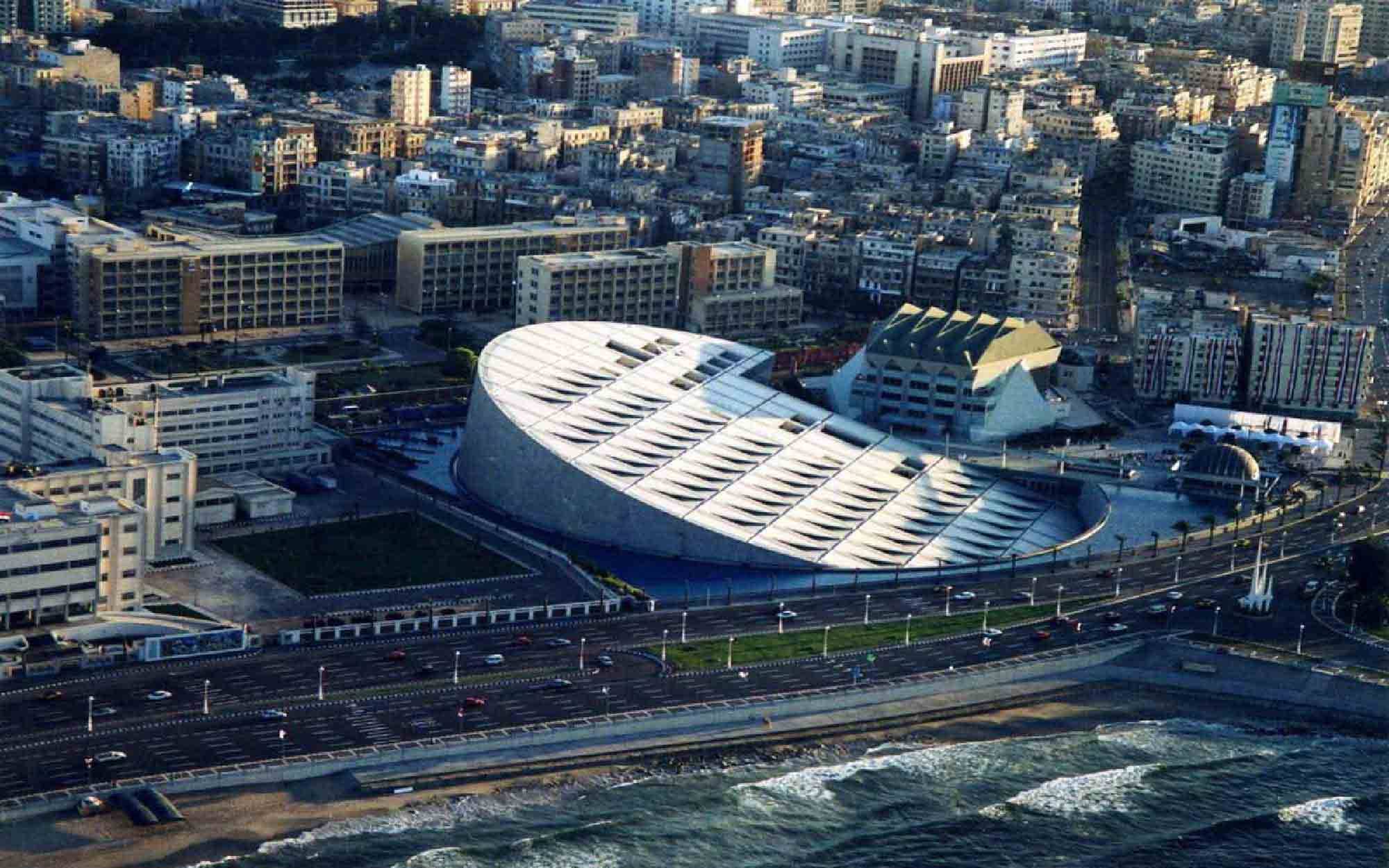 The Bibliotheca Alexandrina is a major library and cultural center located on the shore of the Mediterranean Sea in the Egyptian city of Alexandria.